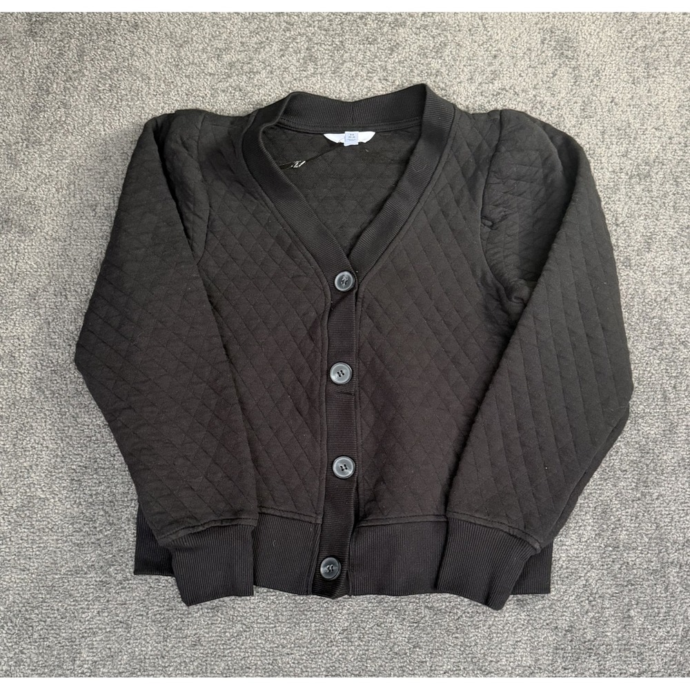 Time and Tru Black Quilted Diamond Stitch Button Front Cardigan Sweater XS 0-2